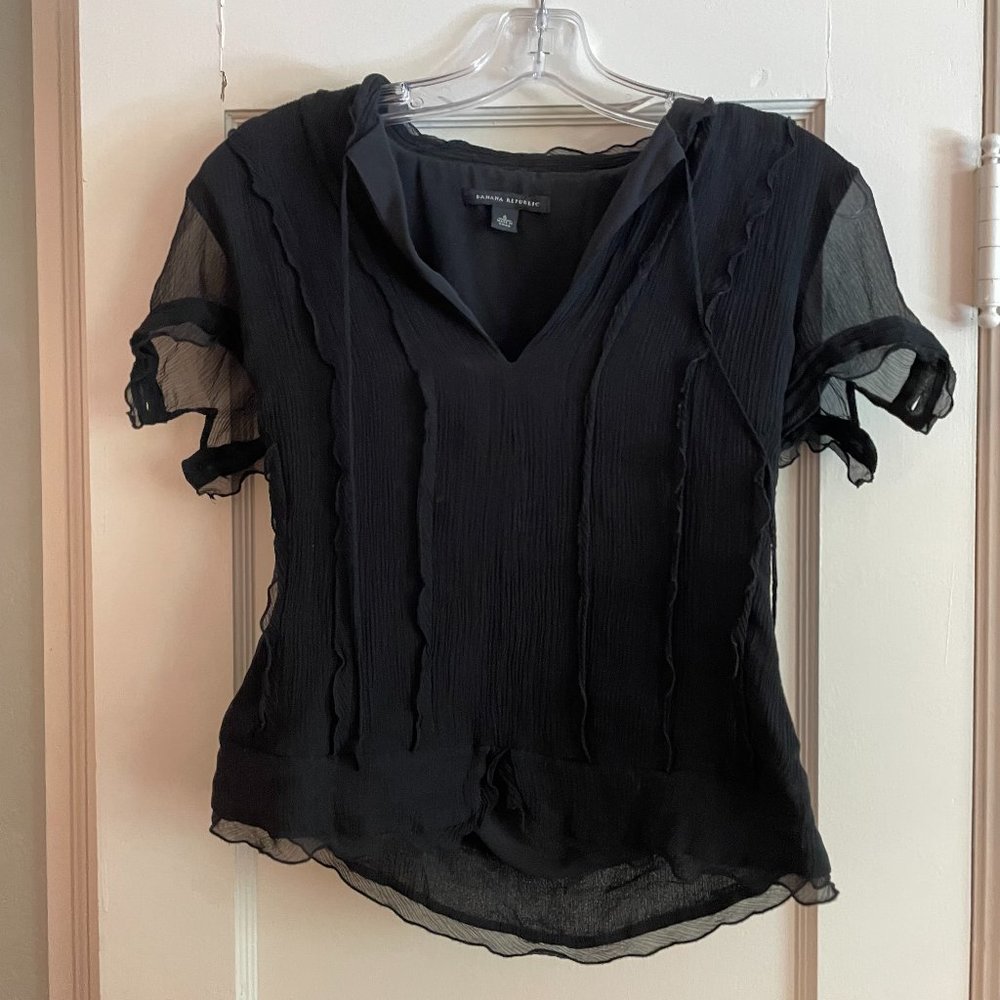 Dark Academia Sheer Short-Sleeved Blouse